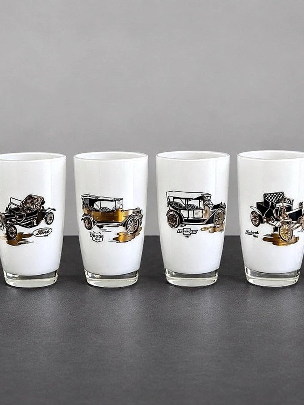 Vintage Hazel Atlas Antique Car Glasses, Set of 6, MCM Barware Vintage Automobil